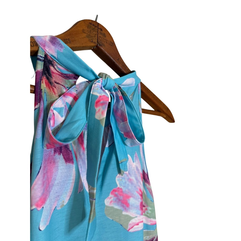 Floral Halter Neck Fit and Flare Dress Turquoise Blue Purple Sleeveless 2XL - Picture 6 of 7